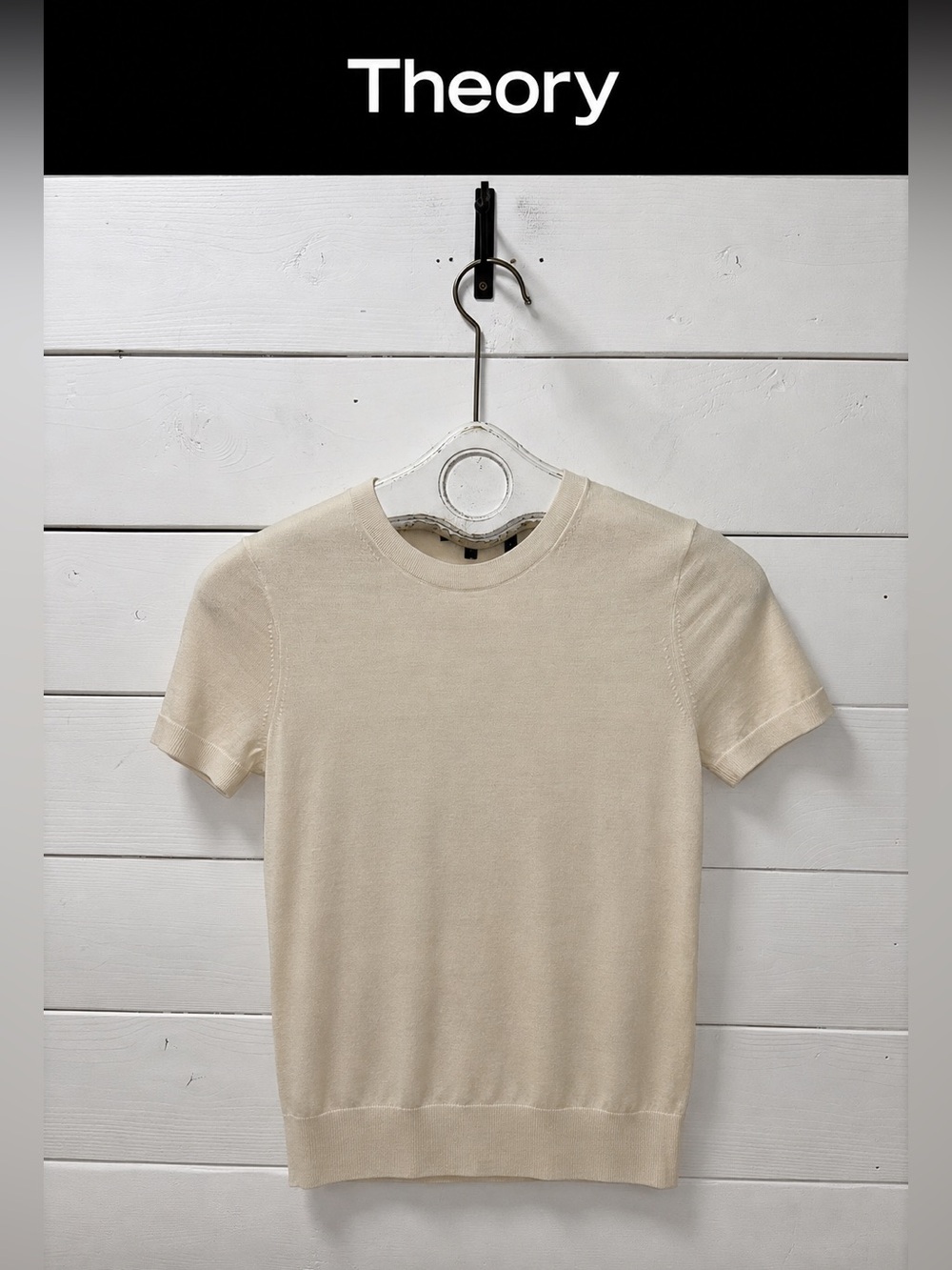 Theory Cream Wool Short-Sleeve Knit Top – Size S